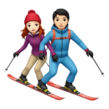 long black haired asian guy skiing with redhead girl sticker