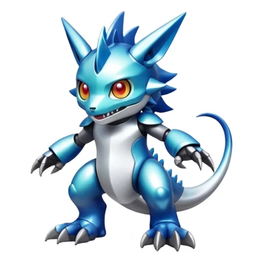 white metallic alloy gradient shiny glossy Fakémon-Digimon-creature-hybrid (full body) sticker