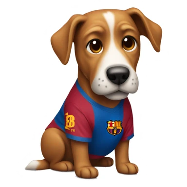 A dog wearing a Barcelona t shirt sticker