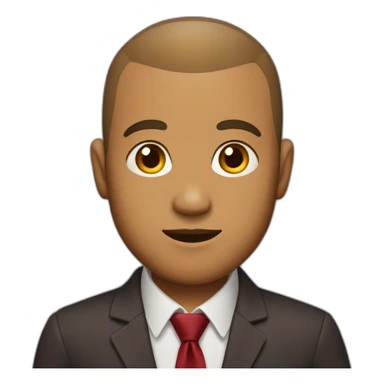 A man with caramel skin with a buzz cut wearing a maroon blazer with a red and yellow tie sticker