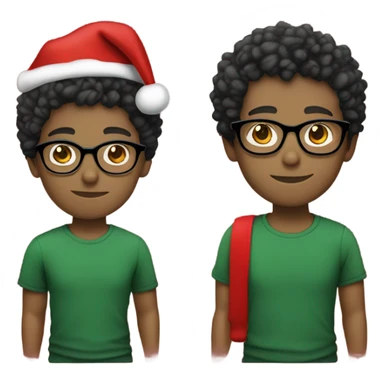 Unisex person ’light skin’ ’short curly dark green hair’ in a ’red Santa hat’ and black tshirt and round glasses  sticker