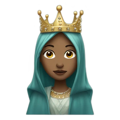 A veiled girl wearing  clothes with a studded crown sticker