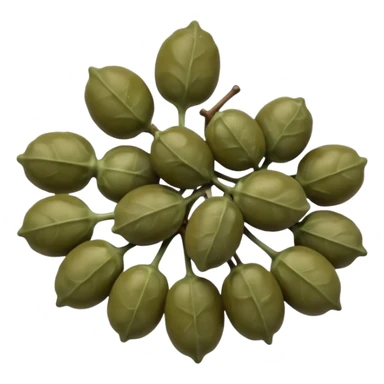 cluster of capers, olive green and brownish hues, slightly wrinkled, some with tiny stems, matte to lightly glossy surface, brine-preserved look, no extras, soft lighting, emoji scale sticker