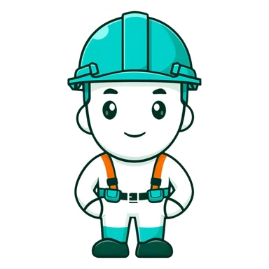 Male oil rig worker in uniform and safety helmet, minimalist design with soft gradients in sky blue, teal green, white, and light gray sticker