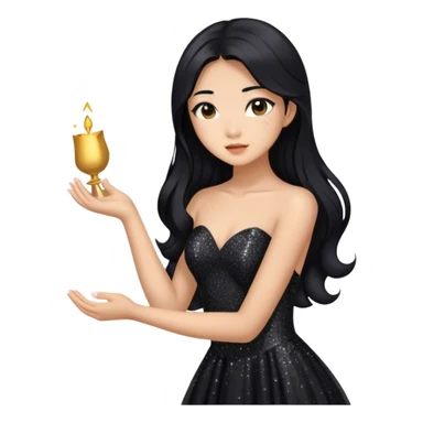 an asian girl with long hair and  black glittery prom dress sticker