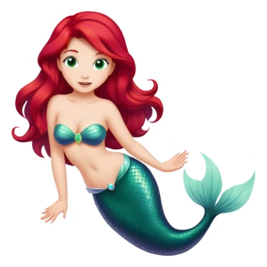 minimal Ariel mermaid with red hair and green tail, extremely simple sticker