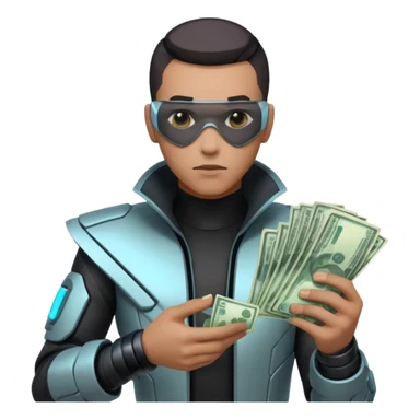 Cyber punk man holding money sticker