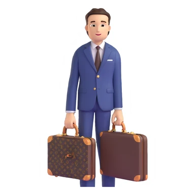 fashionable man wearing Louis Vuitton suit and carrying LV briefcase sticker