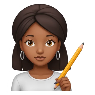 Black girl hand holding pencil with white nails sticker
