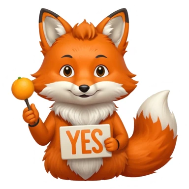 a fox HOLDING a yes sign sticker