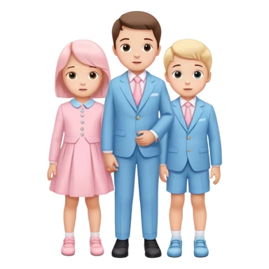 triplet toddlers with two girls in pastel pink clothes on each side and a boy in pastel blue suit in the middle sticker