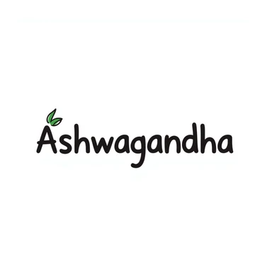 The word "Ashwagandha" written in a fun, playful hand-drawn style using just two or three colors. Simple doodle with minimal decoration. sticker