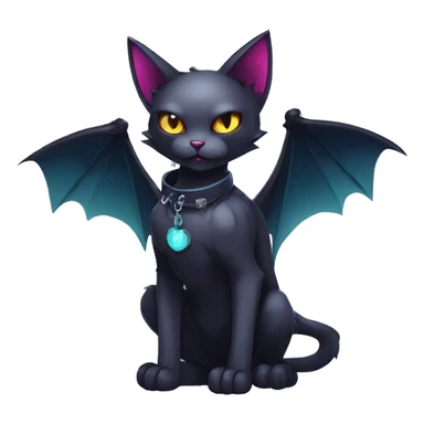  cool edgy kawaii ethereal dark-punk-themed animal vampiric cat-hybrid Fakemon with fangs and bat-wing-ears with a collar full body sticker