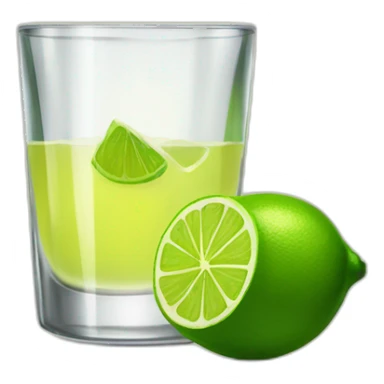 A single tequila glass with a single slice of green lemon piece on it sticker