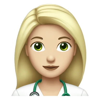 White Female doctor with green eyes, long black hair and a crown sticker