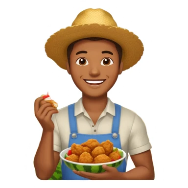 A black man with fried chicken and watermelon in a farm sticker