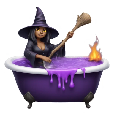 Witch cooking purple potion bathtub detailed realistic sticker