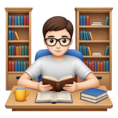 Student reading book at desk sticker