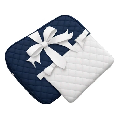 Navy blue quilted laptop case with a white bow on the case sticker
