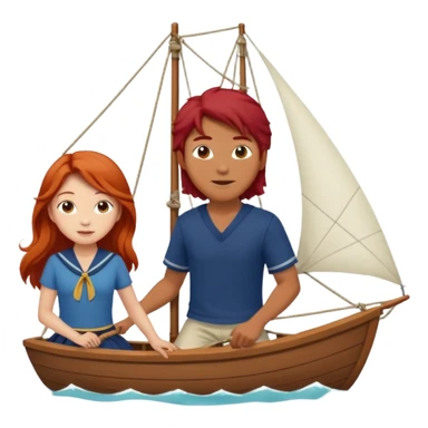 long haired asian guy sailing with redhead girl sticker
