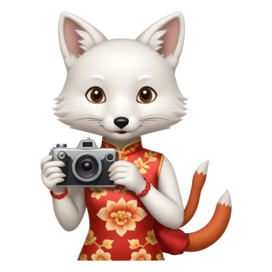 white fox, cheongsam ancient white fox with camera sticker