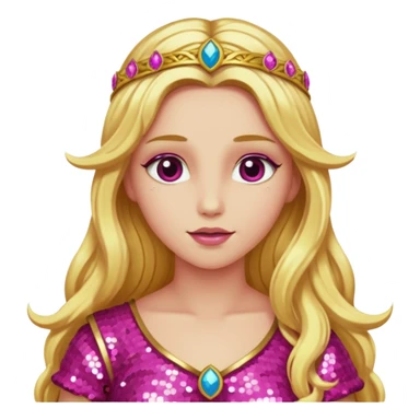 Venus from Ancient Gods with pink skin, long golden blonde hair, dark pink sequin outfit sticker