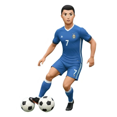 Ronaldo dribbling with a touch into a football While wearing a 2018 Retro blue kit  sticker