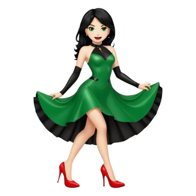 🕵🏻‍♀️💦🧥 black hair , green eyes , red high heels , dominatrix dress , 😂 sticker