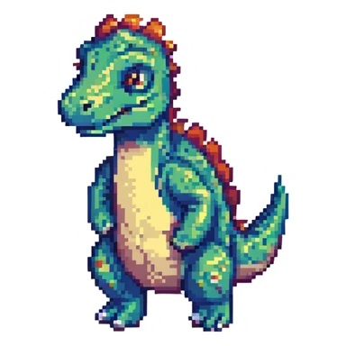 small blocky playful dinosaur pixel art sticker