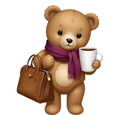 Teddy bear with longchamp bag and coffee sticker