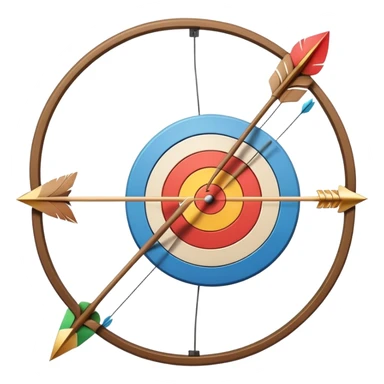 A bow with an arrow drawn back, aimed at a target with concentric rings. The background suggests a calm, outdoor archery range, emphasizing the precision, focus, and skill required in archery as a competitive sport. sticker