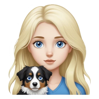 pale girl with blue eyes and long blonde hair and black white Australian shepherd. sticker