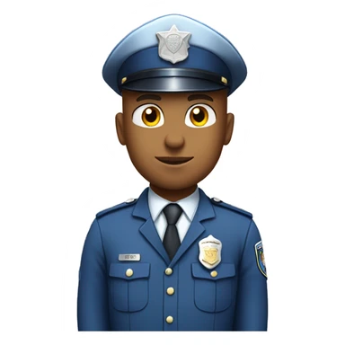 A WHITE Police man bald with blue uniform and cap with Big ANGEL WINGS sticker