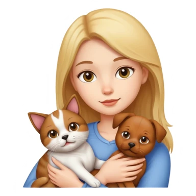 Girl holding a cat and a dog sticker