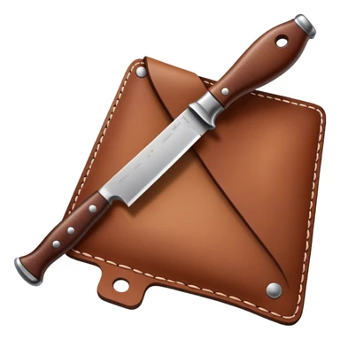 Leatherworking icon, piece of raw leather being processed, tools like knife, stitching awl, mallet, leathercraft tools in use, texture of leather, minimalistic style, clean lines, transparent background. sticker