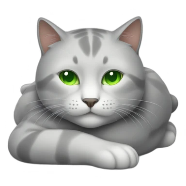 male cat with white hair and gray highlights with green eyes sleeping sticker
