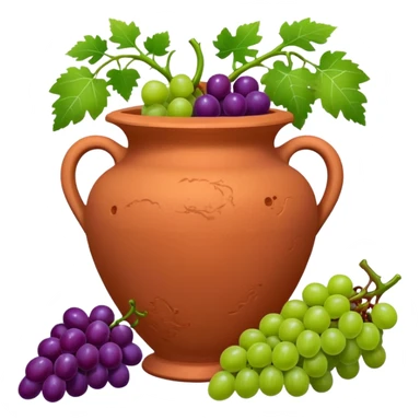 terracotta vase with grapes next to it sticker