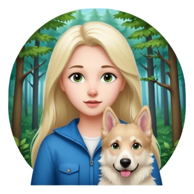 White European young woman with blue-green eyes and long blond hair with her white German Shepherd dog,the Dog hast a pink nose and short fur  and Brown eyes sticker