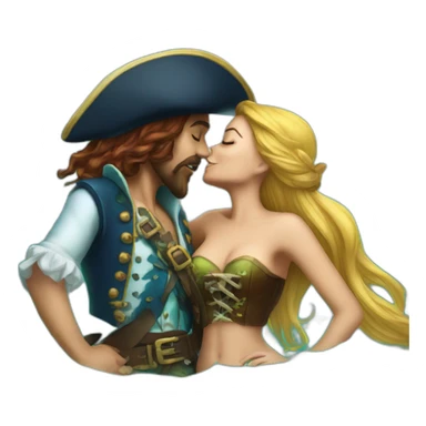 Mermaid and woman pirate kissing sticker