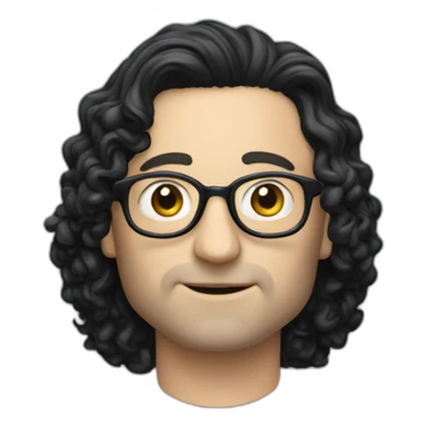 tim robinson with shoulder length curly black hair, wide triangular shape sticker