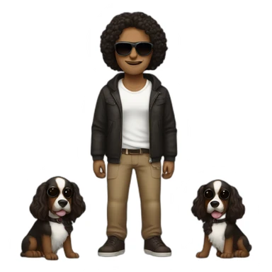 Brown men with black hair with sunglasses with black and Brown spaniel coctet sticker