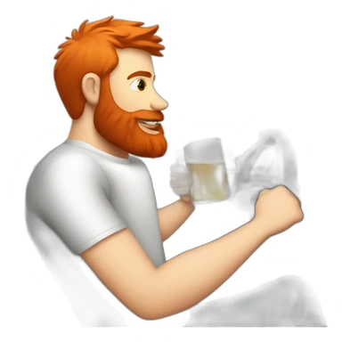 Man with a red beard drinking beer and driving a f1 car sticker