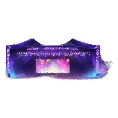 A magical EDM festival with a grand stage, glowing lights, and fireworks in the night sky. sticker