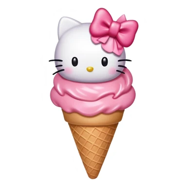 Hello Kitty inspired ice cream cone, strawberry scoop with bow sticker