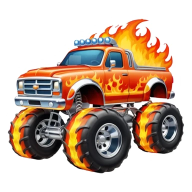 Ghost monster truck with fire full body and wheels emoji sticker