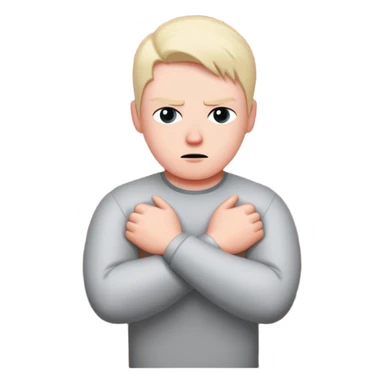 person building brick wall between themselves and others, emotionally distant expression, arms crossed defensively, turning body away from connection, cold eyes avoiding eye contact, visible barrier or shield symbol sticker