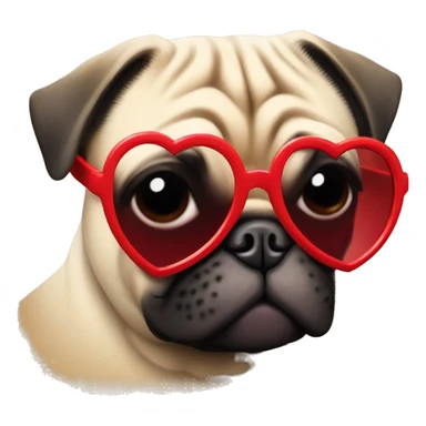 Pug with red heart shaped sunglasses  sticker