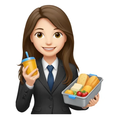 long haired woman with suit holding food container sticker
