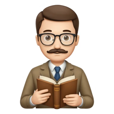 gentleman with moustache holds a book and reads it sticker