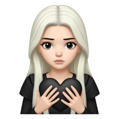A Kendall Jenner with long white hair is sad and holds a black heart in her hands sticker